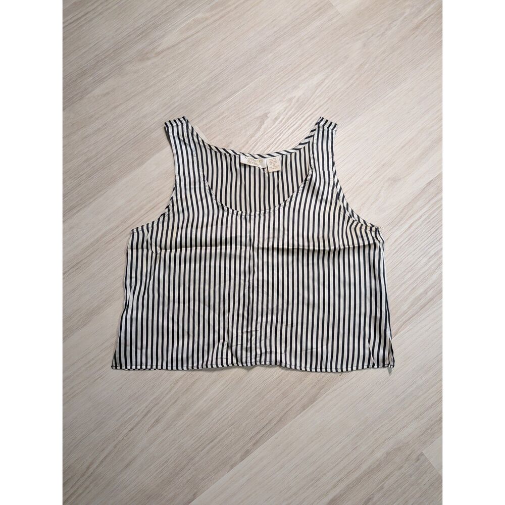 Vintage Victoria's Secret 100% Silk Striped Tank Top Size M Black White